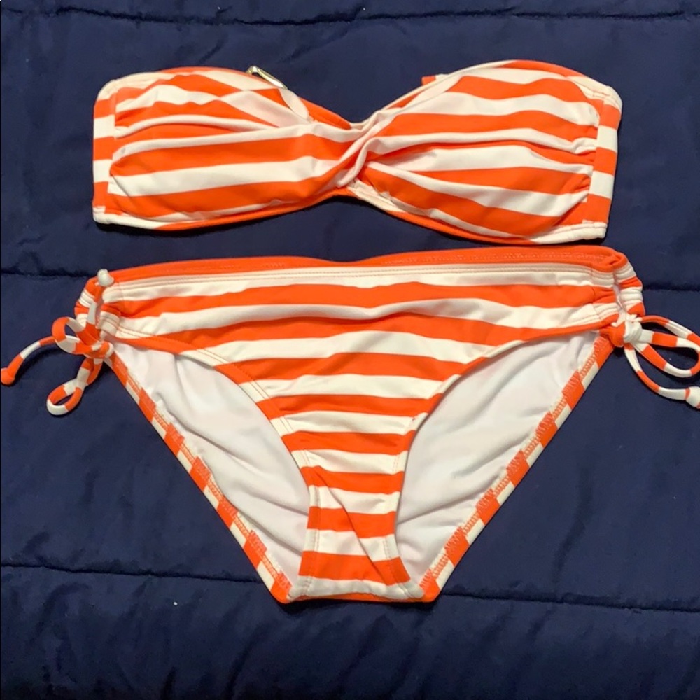 Orange and white swim suit